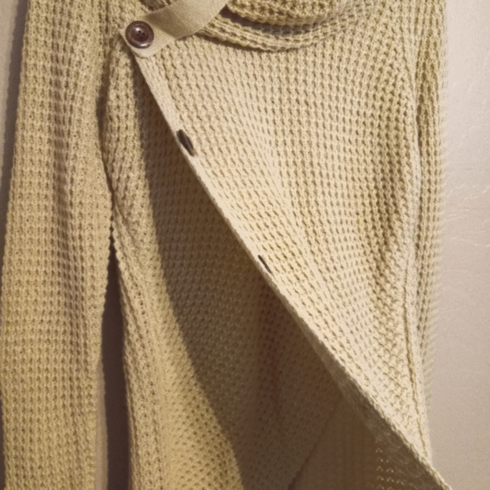 Turtle Cowl Neck Asymmetric Button Hem Knit Wrap Pullover Chunky Sweater - Picture 4 of 7